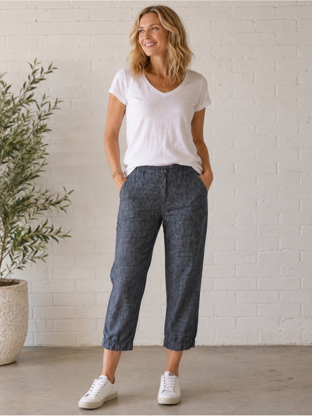 Eileen Fisher Blue Hemp Organic Cotton Blend Pants Coastal Grandma Size Large